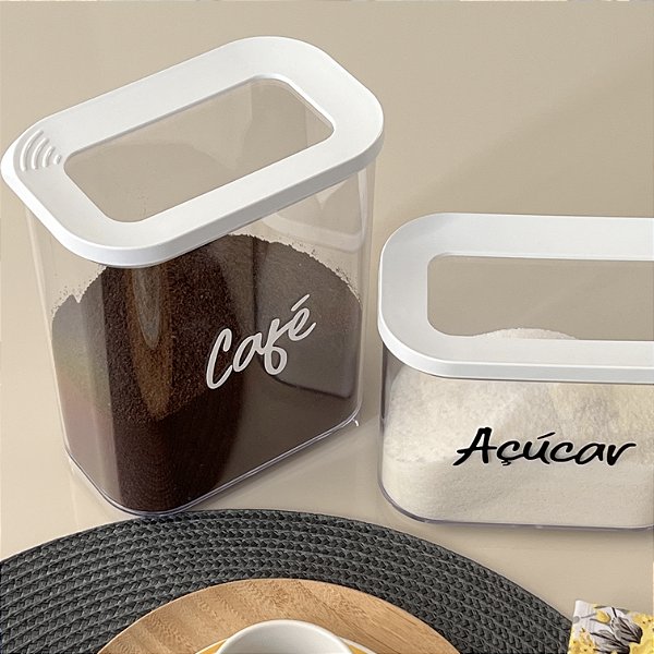 KIT CAFÉ E AÇUCAR POTE HERMÉTICO TAMPA TRANSPARENTE 1,5L