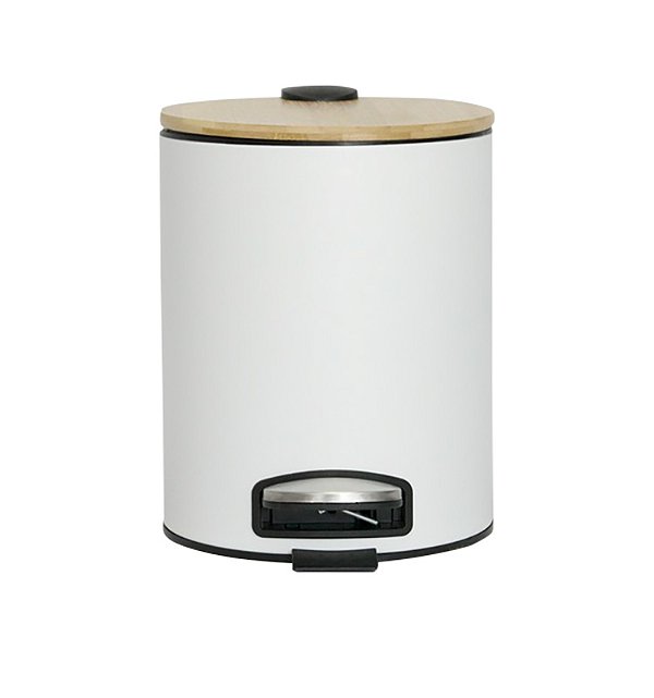 LIXEIRA COM PEDAL TAMPA  BAMBU BRANCA 3L