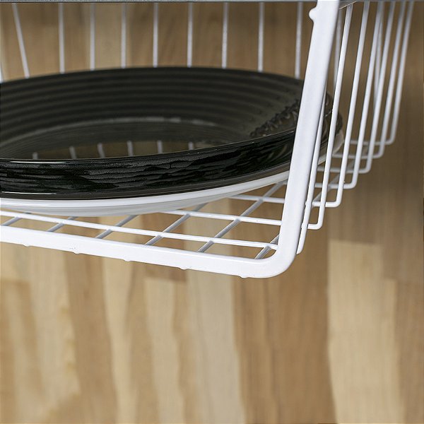 CESTA ORGANIZADORA DE PRATELEIRA METAL BRANCO 30 CM