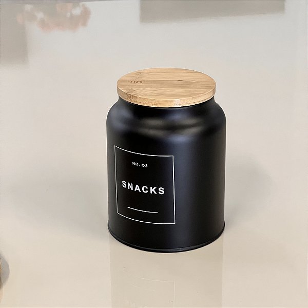 POTE DE METAL E BAMBU SNACKS PRETO
