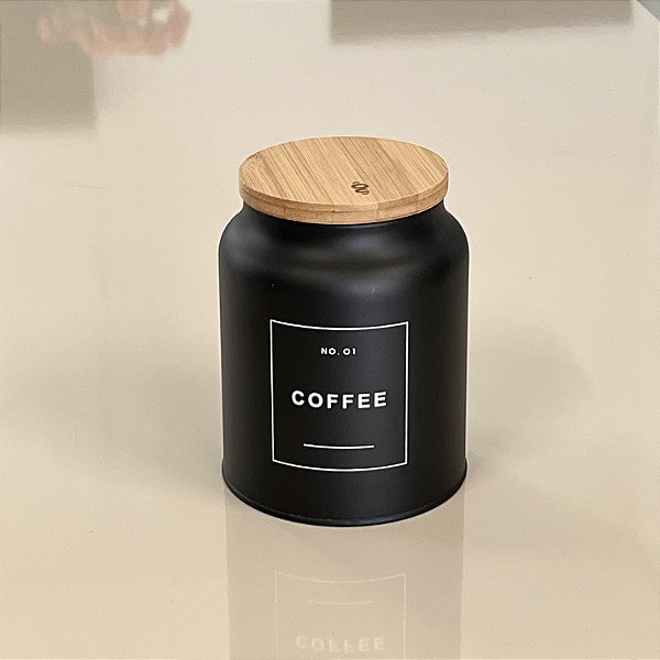 POTE DE METAL E BAMBU COFFEE PRETO