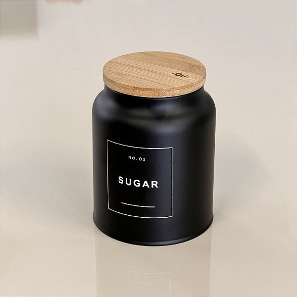 POTE DE METAL E BAMBU SUGAR PRETO