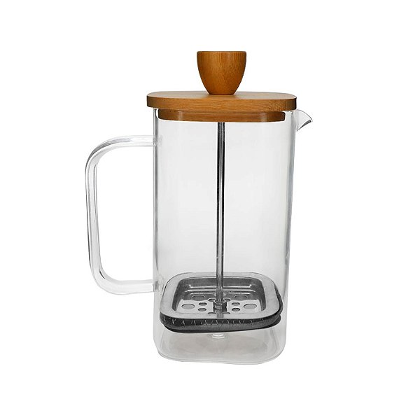 CAFETEIRA PRENSA FRANCESA 600ML QUADRADA COM TAMPA DE BAMBU