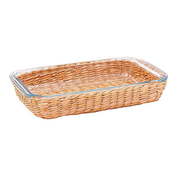 TRAVESSA RETANGULAR DE VIDRO COM RATTAN 2200ML