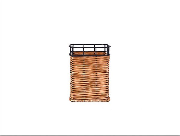 PORTA TALHER E UTENSÍLIOS QUADRADO RATTAN IRON