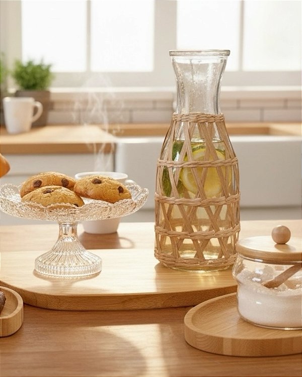 GARRAFA DE VIDRO E FIBRA NATURAL 800ML