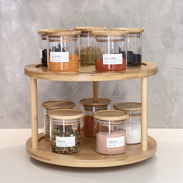 KIT TEMPEROS GIRATÓRIO BAMBU 11 PEÇAS E CARTELA