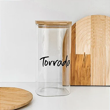 ESCOLHA A PERSONALIZAÇÃO 1,4L POTE COM TAMPA DE BAMBU FLAT