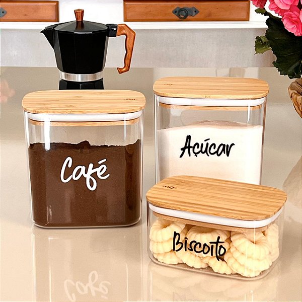 KIT POTES PERSONALIZADOS HERMÉTICO SEAL ESPECIAL BAMBU 3 UN.