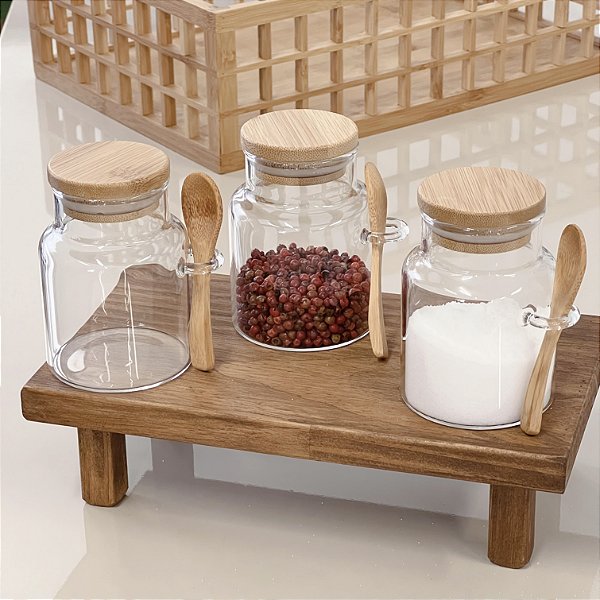 CONJUNTO 3 POTES COM BANDEJA DE APOIO ELISA STORE 250ML