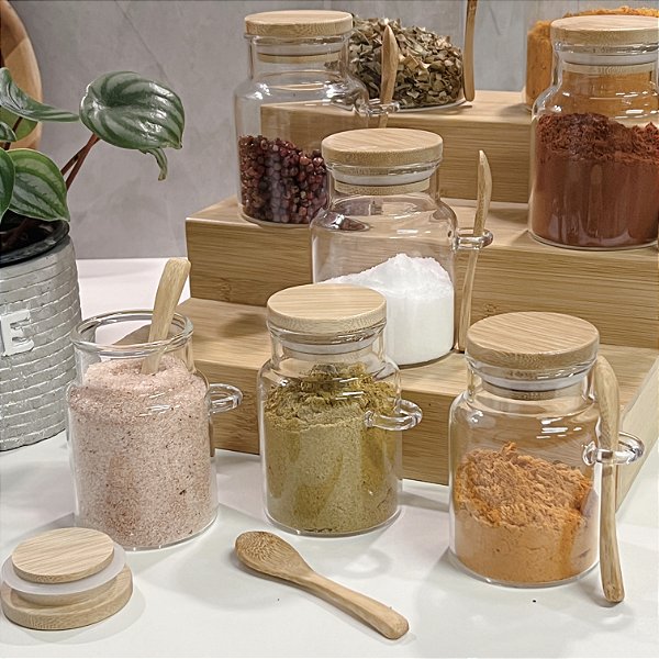 KIT TEMPEROS ELISA COM RACK ORGANIZADOR DE BAMBU