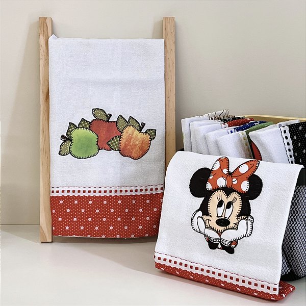 KIT 2 PANOS DE PRATO PATCHWORK MINNIE E FRUTAS