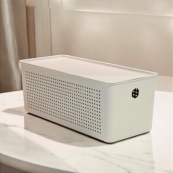 CESTO ORGANIZADOR FLOW BEGE COM TAMPA 34X15X13CM