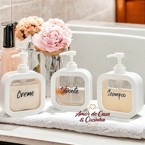 KIT 3 DISPENSER WHITE SCRIPT PRETO 500ML