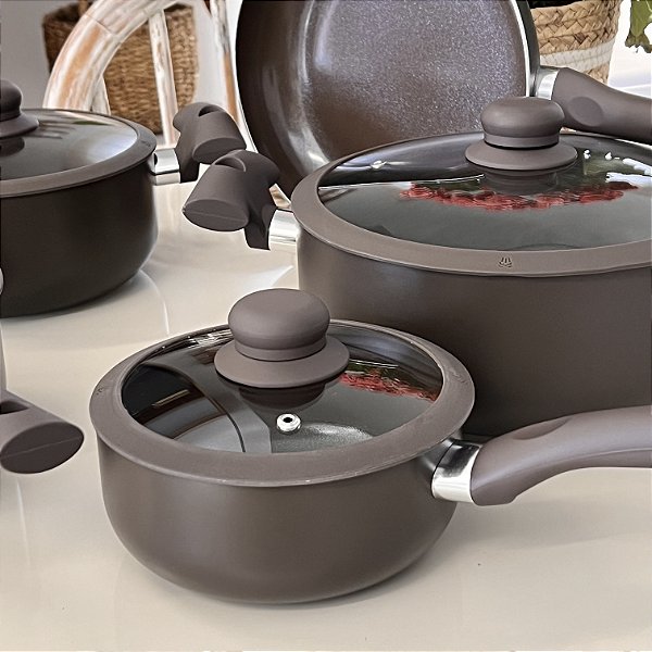 CONJUNTO 5 PANELAS CARMIN MARROM APTA AO FOGÃO DE INDUÇÃO