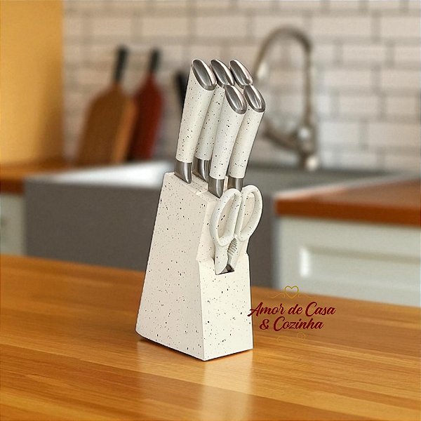 CONJUNTO DE FACAS COM CEPO MARMOL 7 PEÇAS