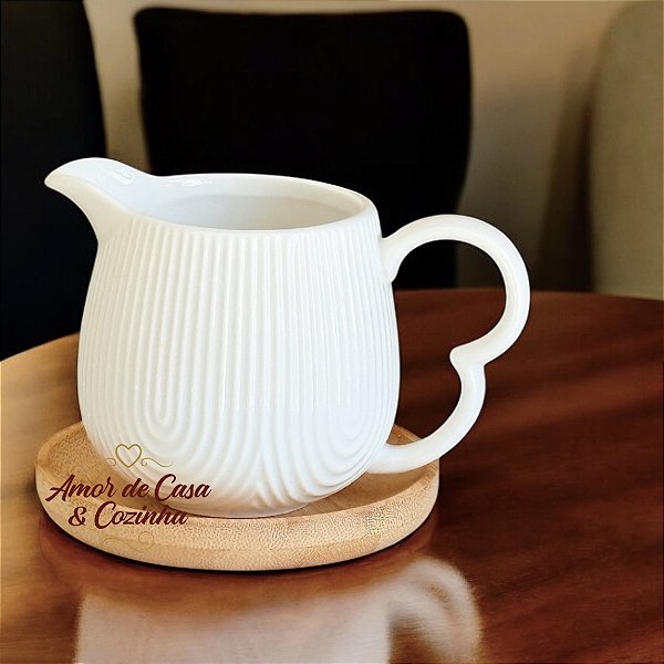 CREMEIRA CERÂMICA GRANFINE  COM PIRES DE BAMBU 350ML