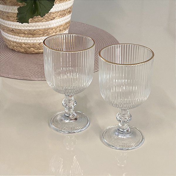 TAÇA BORDA DOURADA GRAFIATO 370ML 6PC