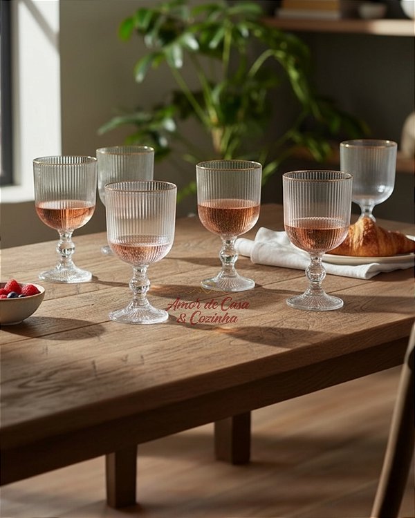 CONJUNTO 6 TAÇAS BORDA DOURADA GRAFIATO 370ML