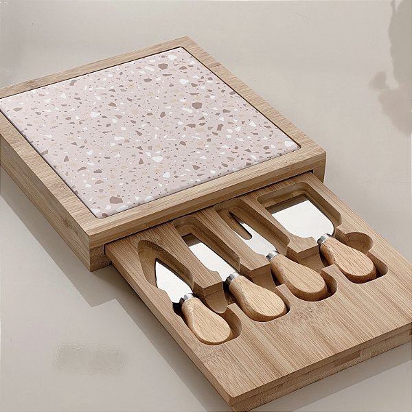 CONJUNTO 6 PEÇAS PARA QUEIJO DE CERÂMICA TERRAZO