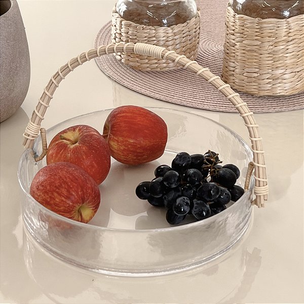 FRUTEIRA VIDRO COM ALÇA RATTAN SUNSET 22CM