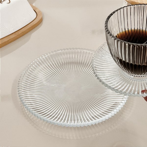 PRATO SOBREMESA DE VIDRO GRAFIATO 20,5CM