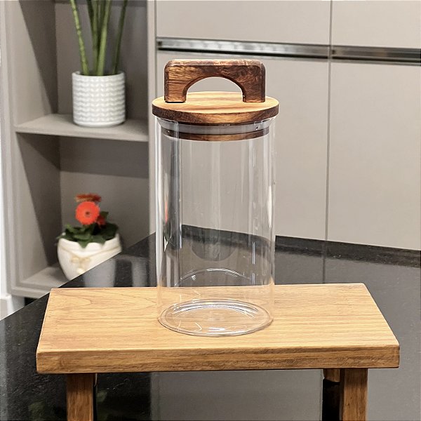 PORTA MANTIMENTOS 700ML VIDRO E MADEIRA VOLUPIA