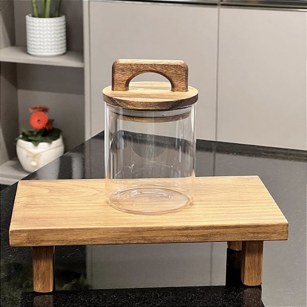 PORTA MANTIMENTOS 500ML VIDRO E MADEIRA VOLUPIA