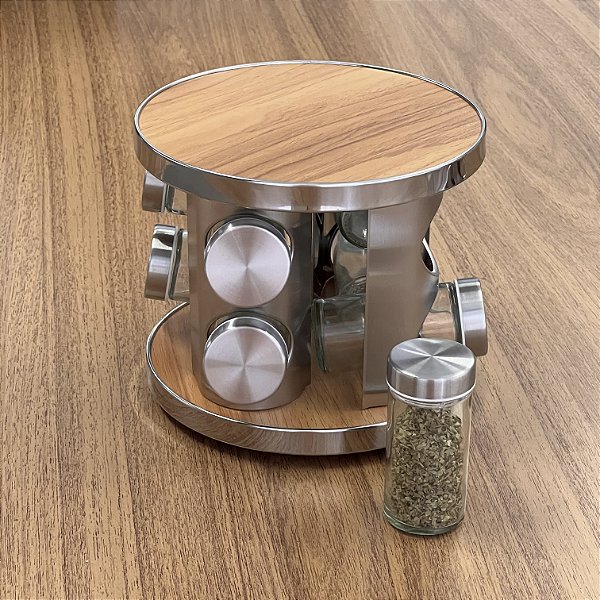 PORTA TEMPEROS COM SUPORTE GIRATÓRIO WOOD 9 PEÇAS