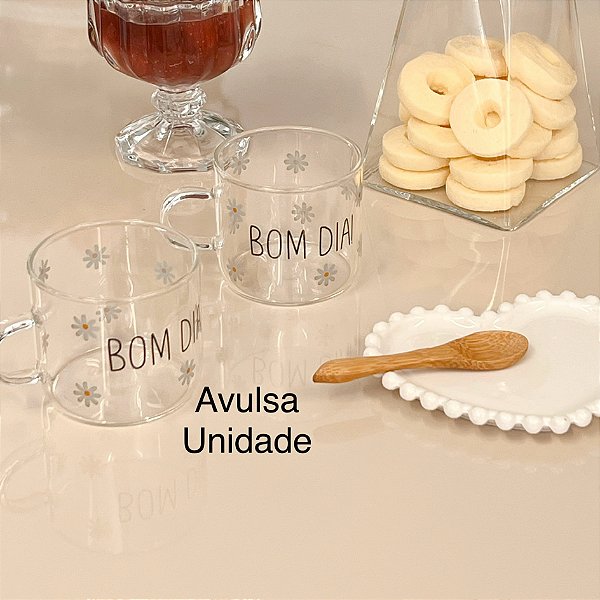 CANECA DE VIDRO MARGARIDAS BOM DIA RESISTENTE AO CALOR 120ML