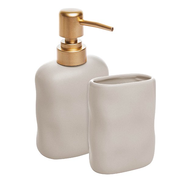 KIT DE BANHEIRO CERÂMICA NUDE E OURO VELHO ORGANIC