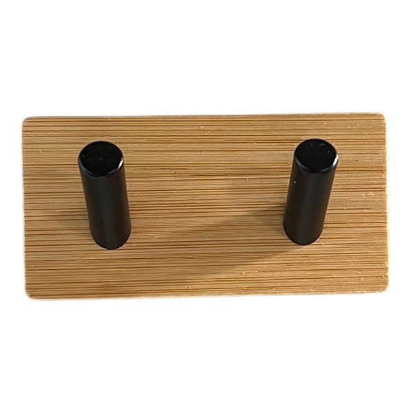 GANCHO DUPLO DE BAMBU E INOX AUTO ADESIVO 9X4,5CM