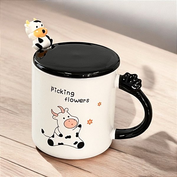 CANECA CERÂMICA COM COLHER NEW LIFE 2 VAQUINHA  400ML