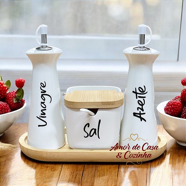 ESCOLHA  A COR KIT GALHETEIRO DE PORCELANA COM SALEIRO GRANFINE 4 PEÇAS