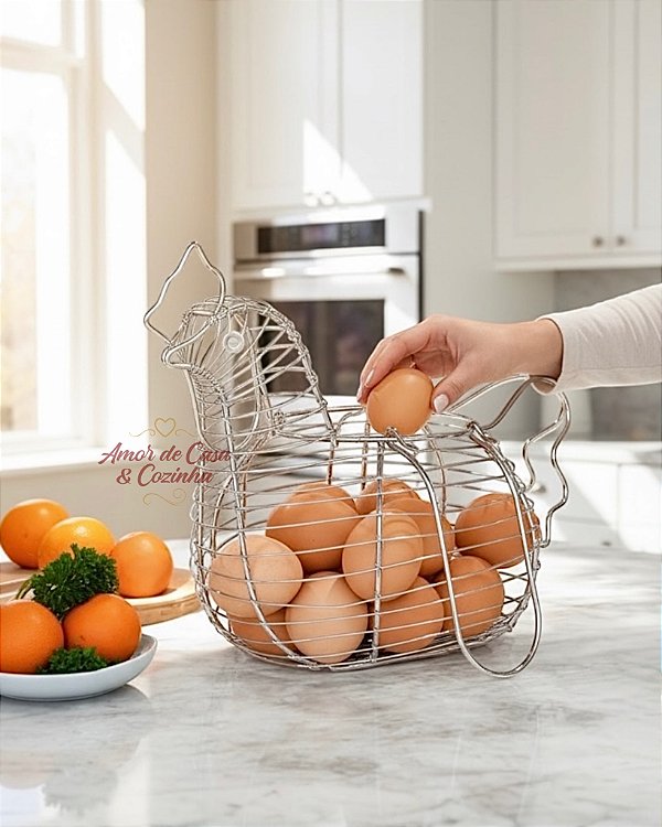 CESTO PORTA OVOS GALINHA FERRO