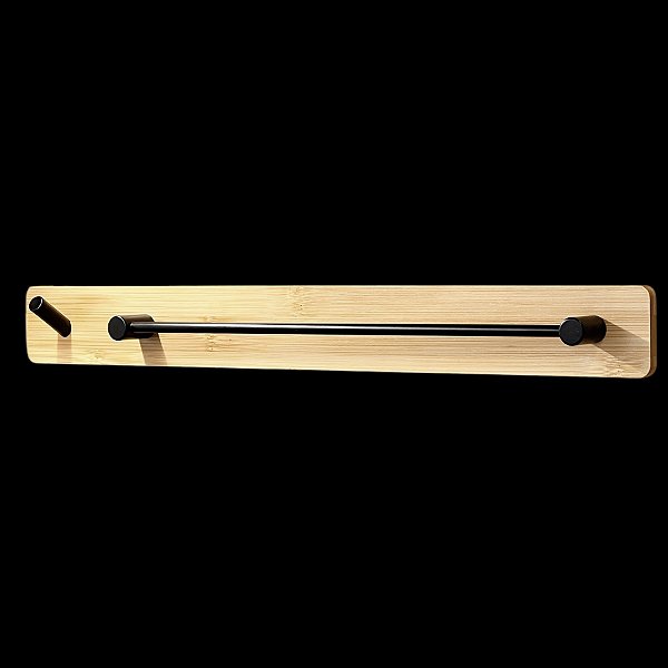 SUPORTE COM GANCHO DE BAMBU E INOX AUTO ADESIVO 40CM