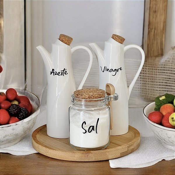 KIT GALHETEIRO COM ALÇA SALEIRO E BANDEJA GRANFINE 4 PEÇAS 250ML