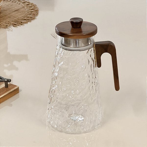 JARRA DE VIDRO BOROSSILICATO COM TAMPA E CABO EM BAMBU 1,5L