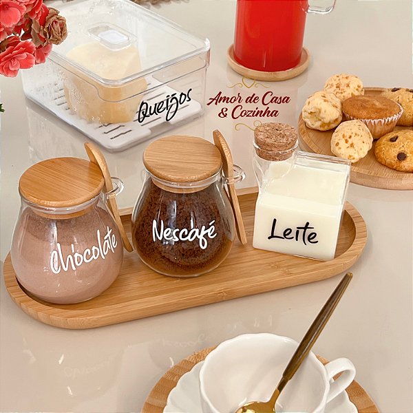 KIT 2 POTES 400ML JARRA E BANDEJA DE BAMBU STYLE