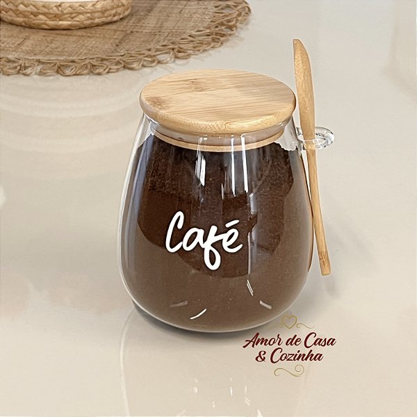ESCOLHA A PERSONALIZAÇÃO 1,1L POTE STYLE TAMPA E COLHER DE BAMBU