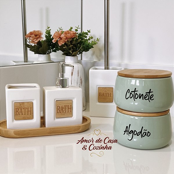 POTE DE CERÂMICA COM TAMPA DE BAMBU PERSONALIZADOS