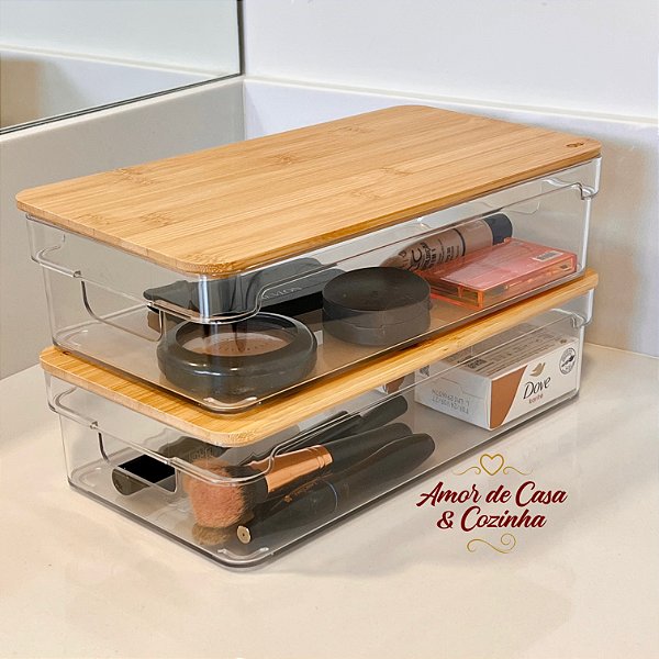 KIT ORGANIZADOR CLEAR ESPECIAL TAMPA DE BAMBU GAVETAS