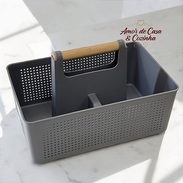 CESTO ORGANIZADOR MULTIUSO FLOW ALÇA DE BAMBU 34x22x21CM