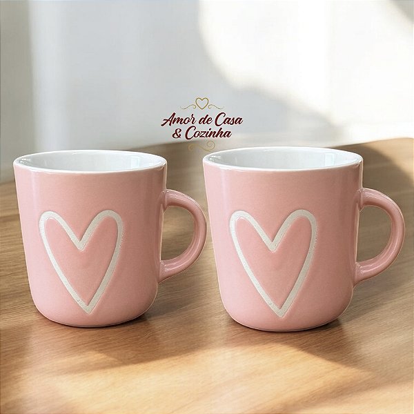 CONJUNTO 2 CANECAS  DE PORCELANA CORAÇÃO 180ml