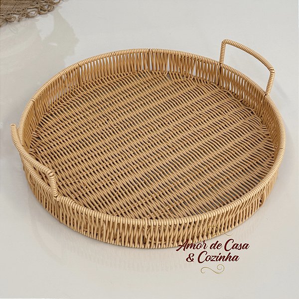 BANDEJA COM ALÇA RATTAN REDONDA OU RETANGULAR AUTUM
