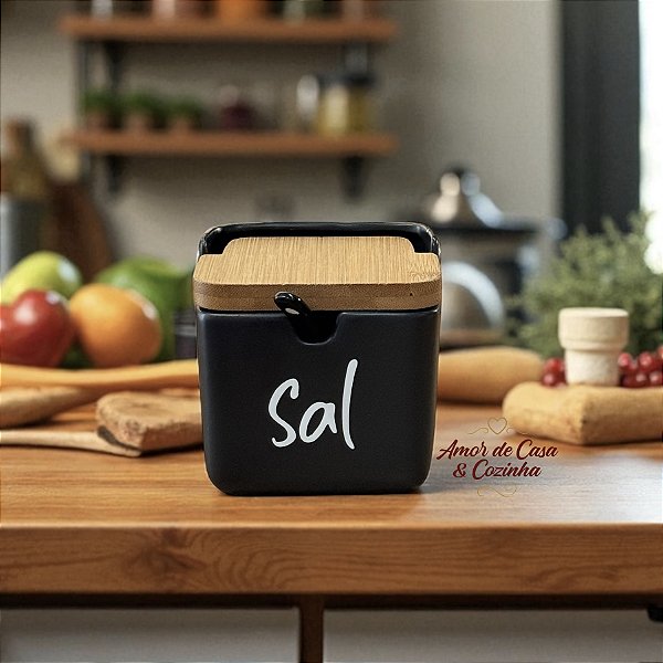 SALEIRO DE PORCELANA HATTAN PRETO 350ML