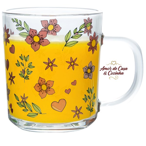 CONJUNTO 2 CANECAS DE VIDRO AMOR E FLOR 220ML