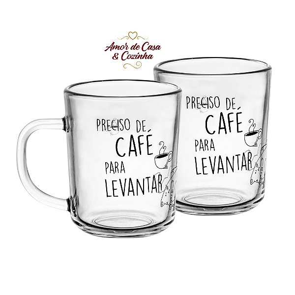 CONJUNTO 2 CANECAS DE VIDRO CAFÉ PARA LEVANTAR 220ML