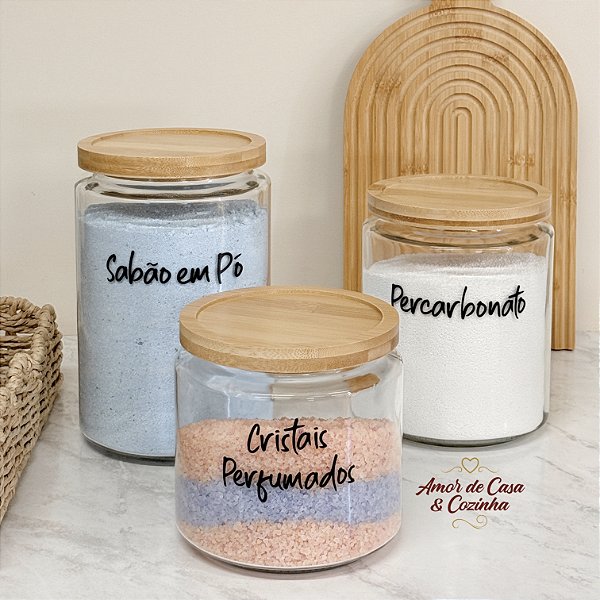 POTE DE VIDRO TAMPA DE BAMBU OASIS PERSONALIZADO