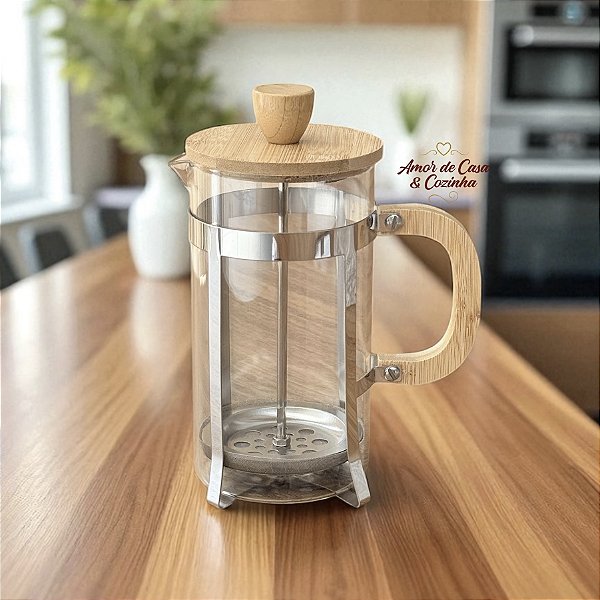 CAFETEIRA PRENSA FRANCESA COM TAMPA E ALÇA DE BAMBU 2 MEDIDAS
